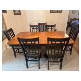 Dining Table with carved double pedestal base and 7 chairs
