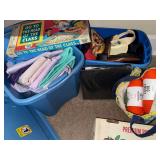 Totes of Fabric, Shoes, Bags, old Game and Group pf Yarn