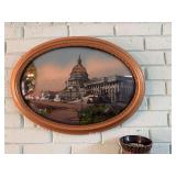 Antique US Capitol reverse painting on convex bubble glass
