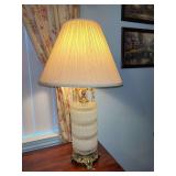 MCM crystal and brass table lamp with shade
