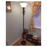 Metal floor lamp with frosted glass shade