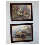Thomas Kinkade style framed prints set of 2
