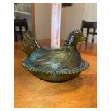 Vintage Green Hen on Nest- 2 of the beads have broken off