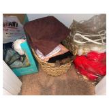 Woven basket with fabric and yarn