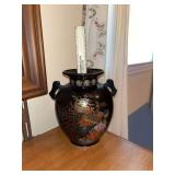 Japanese Satsuma style black peacock vase