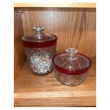 Pair of ruby flash cut glass apothecary jars