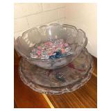 Frosted glass bowl and plates with glass beads