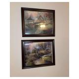 Thomas Kinkade framed cottage landscape prints pair
