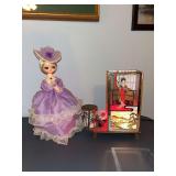 Purple crinoline doll and Japanese diorama lamp set