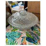 Diamond Point pressed glass covered candy dish