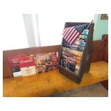 Magazine rack, cookbooks, magazines