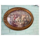 Signing of the Mayflower Compact 1620 print inside antique oval convex bubble glass frame