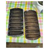 2 cast iron corn stick skillets