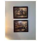 Thomas Kinkade framed cottage prints pair