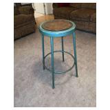Industrial metal stool with blue painted frame