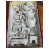 Porcelain doll house furniture and cream and sugar