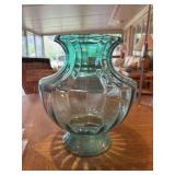 Large vintage teal pedestal vase