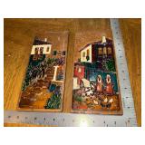 Pair of Greek Aethra folk art enamel on copper plaques