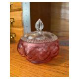 Fenton Cranberry Diamond Optic Powder Dish with Clear Lid
