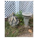 Concrete garden fruit basket statue and pedestal BUYER IS RESPONSIBLE FOR REMOVAL