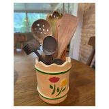 Vintage wooden and metal kitchen spoons and utensils