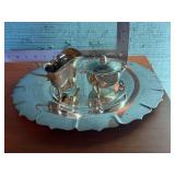Silver Plate cream and sugar with serving tray