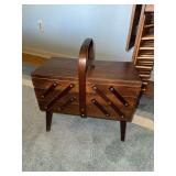MCM Woden Accordion style Sewing Box and Contents
