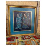 Vintage framed Balinese mixed media art