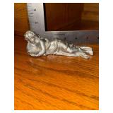 Small Art Deco silver leaf figurine lady reading