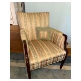 Mahogany and damask stripe upholstery arm chair