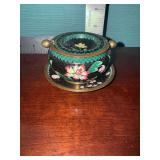 Vintage Chinese cloisonné brass and enamel flip top ashtray and saucer