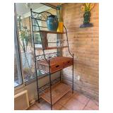 Metal and wicker bakers rack- contents not included