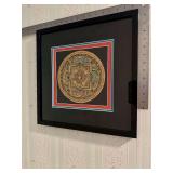 Framed Tibetan Mandala Thangka in black frame hand painted
