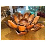 Mid century carved wooden lotus flower serving centerpiece set- petals come out as individual serving bowls- 13pcs total RARE FIND