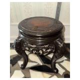 Japanese carved wood ebonized plant stand with lacquer dragon top