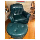 Bradington Young Green Tufted Leather Recliner and matching Ottoman