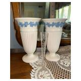 Pair of Wedgwood Queens Ware Vases- one has been repaired see photos