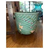 Rare vintage majolica style Haldon Lily of the Valley butterfly planter