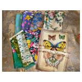 Group of lovely vintage fabric remnants florals and butterflies
