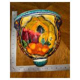 Mexican hand painted ceramic wall pocket
