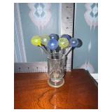 Blown glass swirl Olive cocktail swizzle sticks