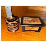 Mexican Popotillo Straw Trinket box and round carved trinket box