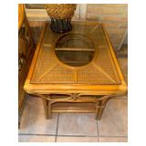 Bamboo and rattan woven glass top end table matches #413