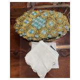 8 Vintage Woven Abaca Placemats with Blue linen Napkins