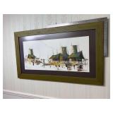 Framed Towlesap, Cambodia stilt houses scene oil on canvas