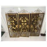 Vintage Hollywood regency gilt flower three panel fire screen needs hinge work they are not all attached
