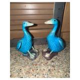 Pair of Antique Turquoise Chinese Duck Figurines- Left ones neck has been repaired