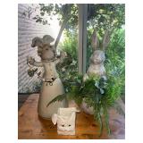 Whimsical bunny statues and planter