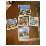 Vintage ceramic tiles landscape and cityscape scenes