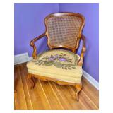 French Provincial cane back chair with upholstered cushion